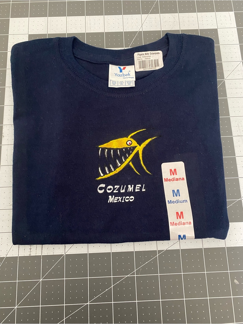 Navy Cozumel Mexico Boys T Shirt - Yellow Fish Graphic